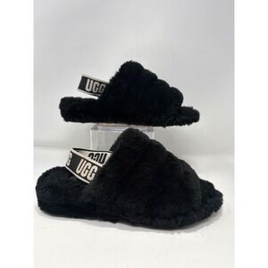 UGG Oh Yeah Slide Slippers Black Fluffy Women's Size‎ 7